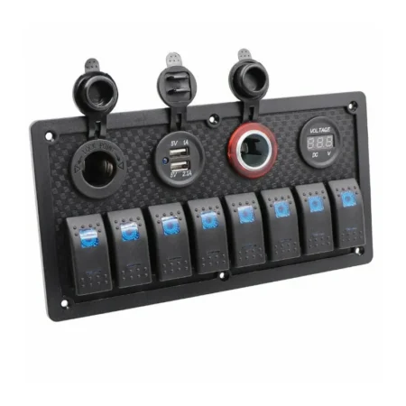 8 Gang Switches Panel, USB 5V 3.1A,Voltmeter, 2 Cigar Lighter لوحة مفاتيح