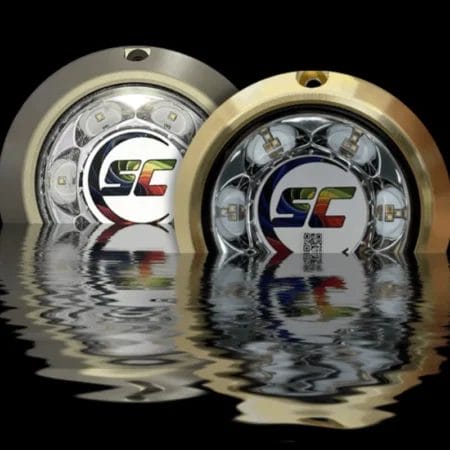 3" Diam., Full Color Underwater Light with surface mount bronze housing / لمبه تحت الماء