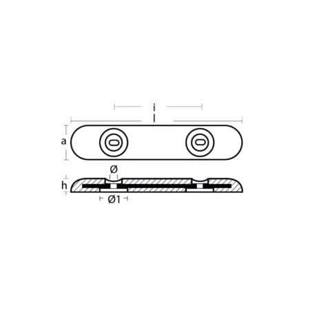 Bolt-on bar anode UK TYPE - Fairline 455x90x40 H.C.230 / زنك انود